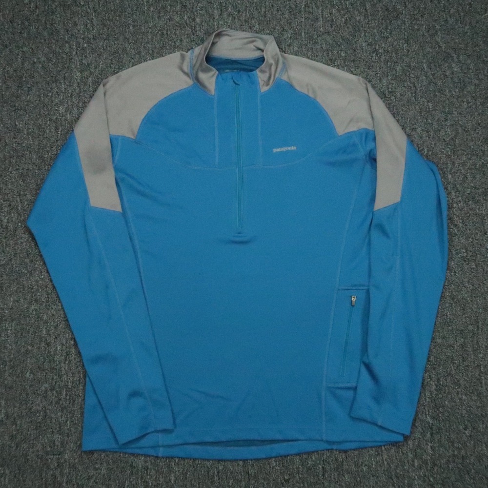 Patagonia Pullover Mens Large Blue Gray Half Zip Long Sleeve Hiking Outdoors